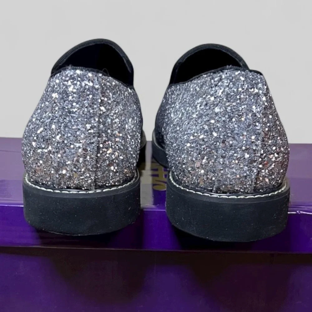 Men's Black Glitter & Studded Slip-On Loafers